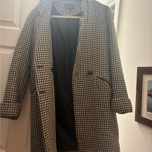 Zara Black and White Houndstooth Jacket with Pink Trim